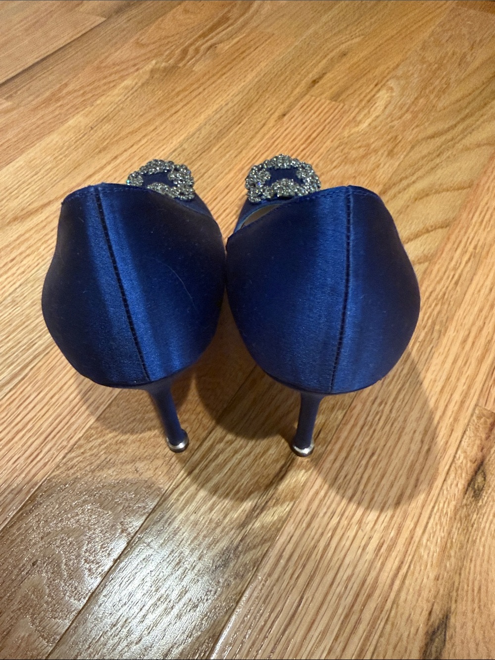 Manolo Blahnik Royal Blue Satin Crystal-Embellished Pointed Pumps - Picture 3 of 5